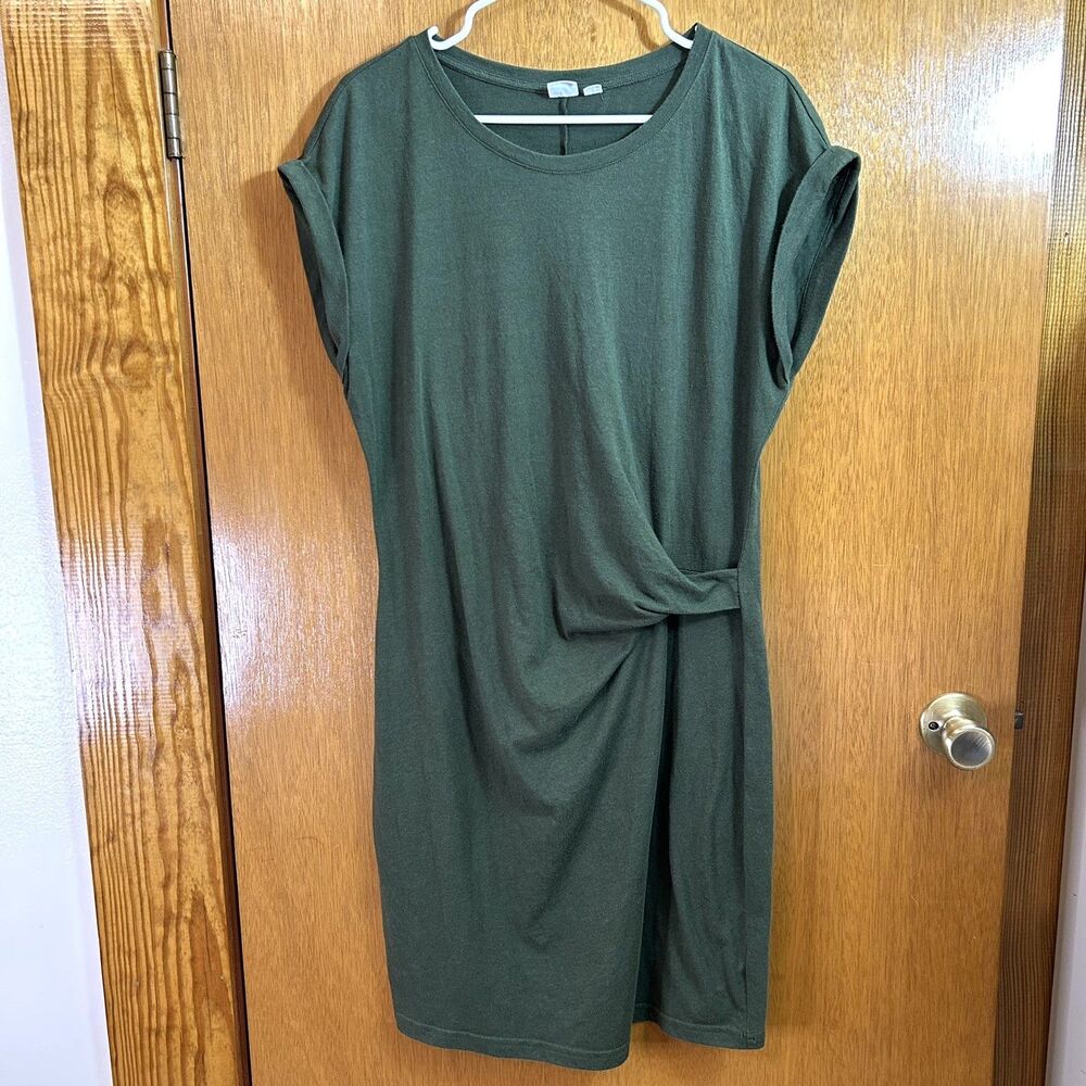 Gap Dress Large Cap Sleeve Green Knit Gathered Waist T Shirt Dress Soft Womens